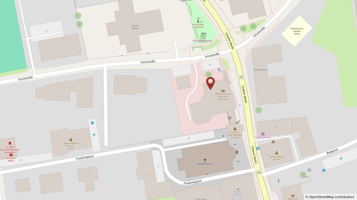 Anfahrtskarte Schulstraße 11, 3264 Gresten | Kartendaten © OpenStreetMap-Mitwirkende